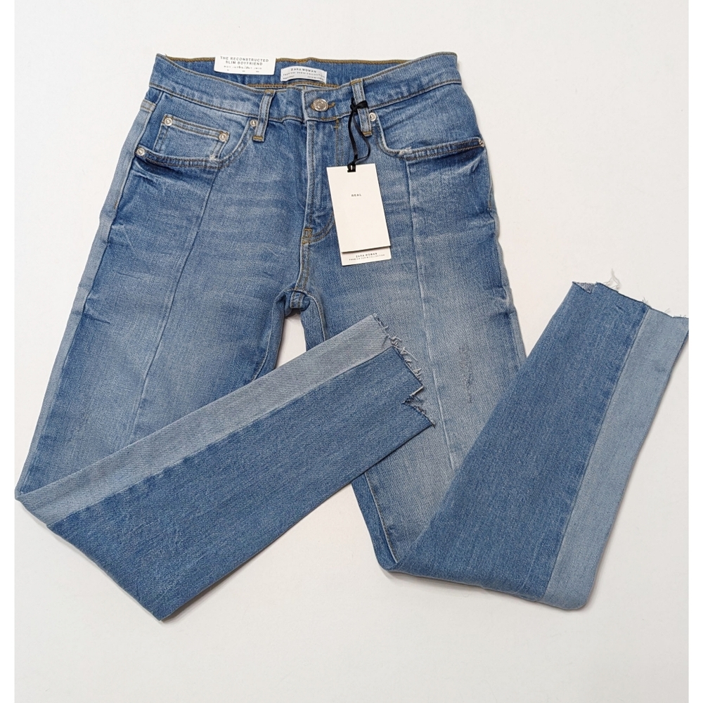 ZARA Two Tone Mid Rise Ankle Length Slim Boyfriend Jeans Size 2